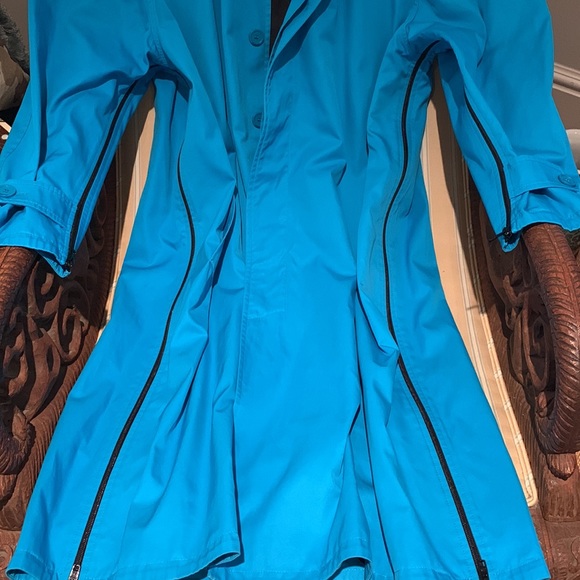 BALENCIAGA BLUE COTTON GABARDINE A-LINE TRENCH COAT W/BLACK ZIPPER ARM-HEMLINE 4 - Picture 8 of 16